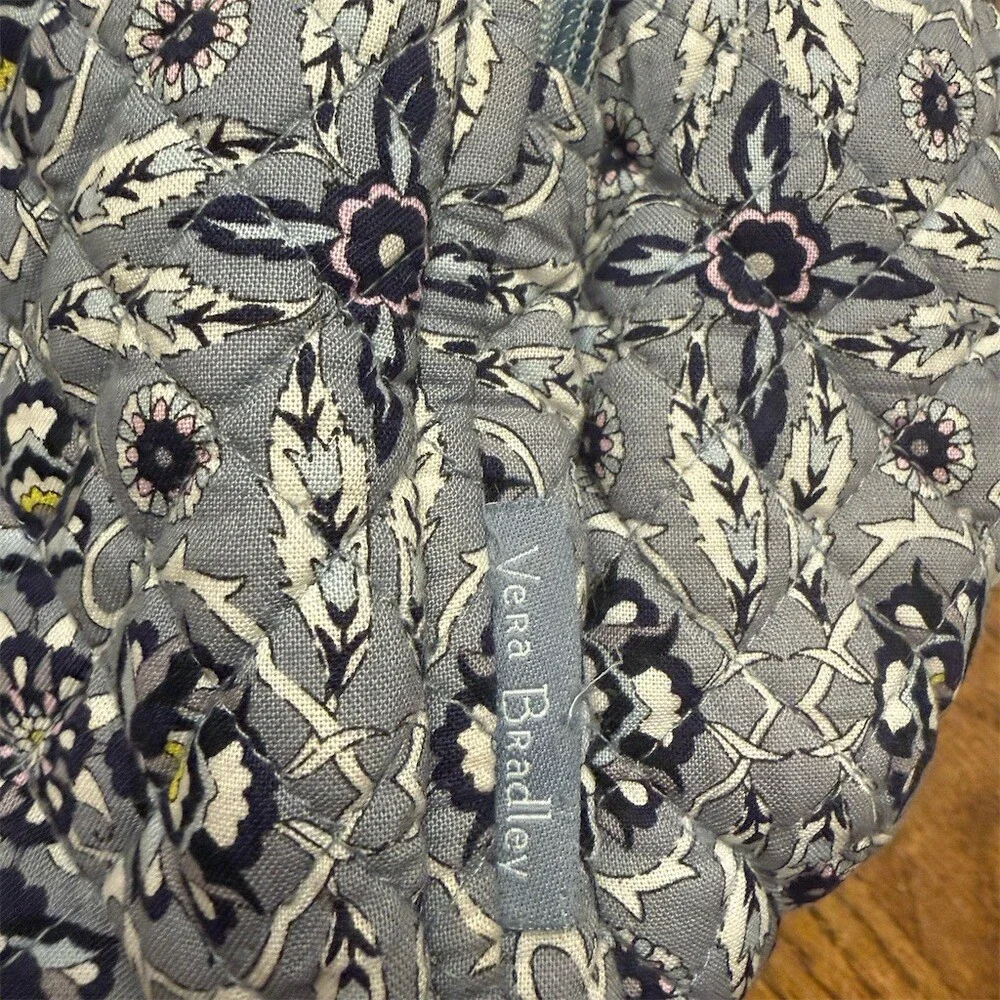 Vera Bradley XL Campus Backpack Gray Blue Quilted Floral Medallion + wristlet